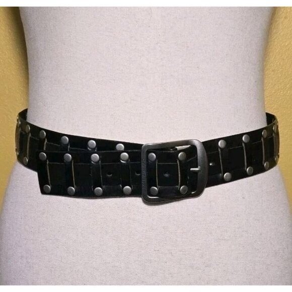 Calvin Klein Jeans Black Studded Faux Leather Suede Belt Black Silver 40 Inch L - Picture 7 of 7